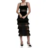 Avec Les Filles Tiered Ruffle Velvet Maxi Dress In Black
