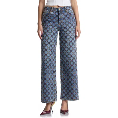 Avec Les Filles Tile Print High Waist Wide Leg Jeans In Multi