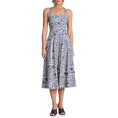 Avec Les Filles Tile Print Sleeveless Dress In Yellow