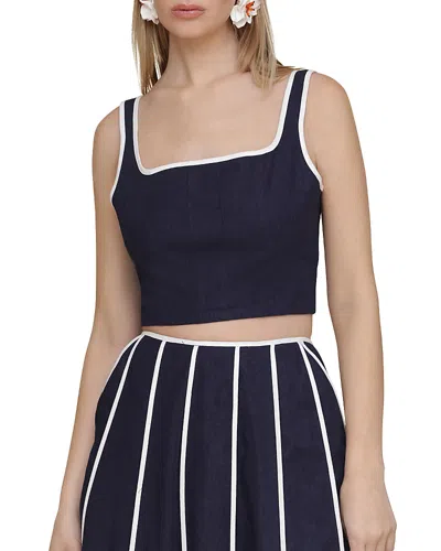 Avec Les Filles Tipping Seamed Top In Navy,white