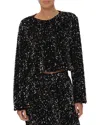 Avec Les Filles Sequin Long Sleeve Crop Blouse In Red