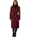 Avec Les Filles Trench Coat Women's Burgundy Cotton Stretch Belted Ddr232 In Red