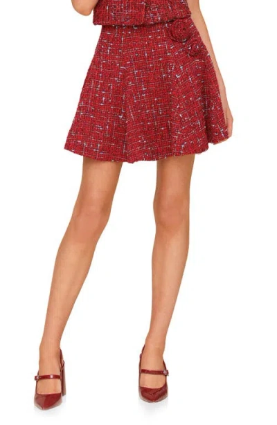 Avec Les Filles Tweed Flare Miniskirt In Red/blue