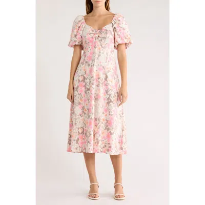 Avec Les Filles Twist Bodice Midi Dress In Pink