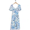 Avec Les Filles Twist Bodice Midi Dress In Oceana Floral