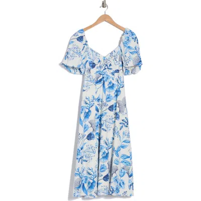 Avec Les Filles Twist Bodice Midi Dress In Oceana Floral