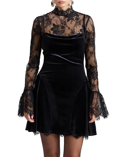 Avec Les Filles Twofer Lace Combo Mini Dress In Black