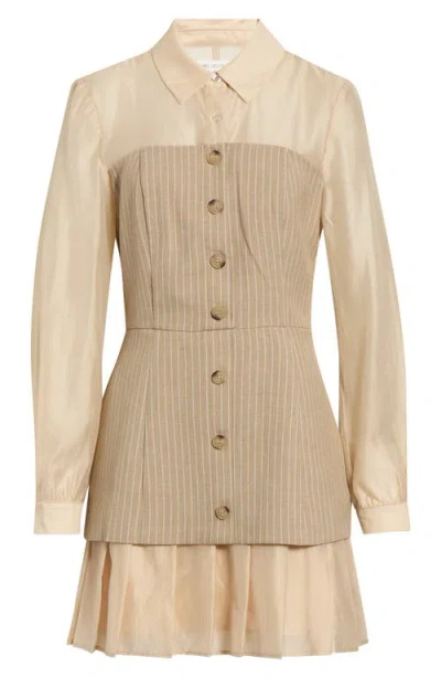 Avec Les Filles Twofer Long Sleeve Minidress In Neutral