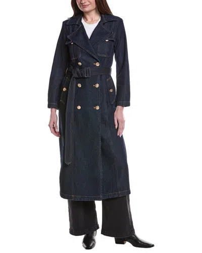 Avec Les Filles Utility Denim Trench Coat In Blue