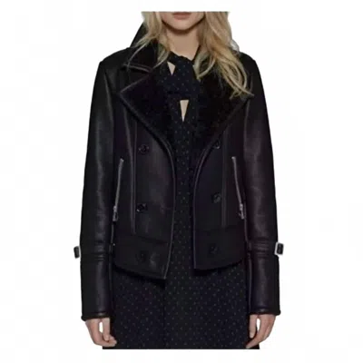 Avec Les Filles Vegan Leather Moto Shearling Jacket In Black