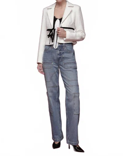 Avec Les Filles Velvet Bow Trim Tweed Jacket In Ivory/black In White