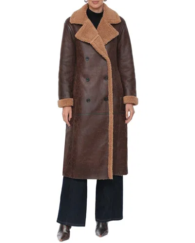 Avec Les Filles Vintage Wash Faux Shearling Coat In Brown
