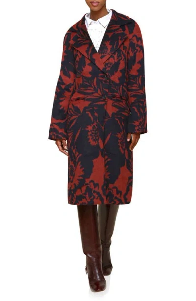 Avec Les Filles Walker Raglan Coat In Navy-rust Vintage Floral
