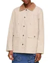 Avec Les Filles Contrast Collar Barn Jacket In Stone