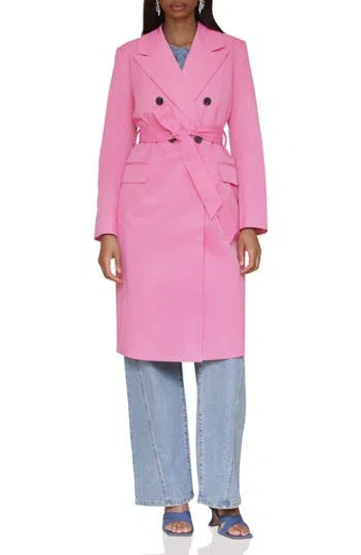 Avec Les Filles Water Resistant Double Breasted Trench Coat In Hot Pink