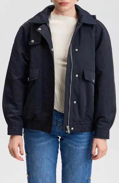 Avec Les Filles Water Resistant Oversized Rain Bomber Jacket In Blue