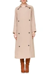 Avec Les Filles Waterfall Drape Front Double Breasted Trench Coat In Khaki