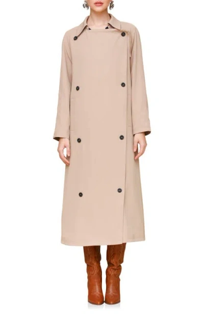 Avec Les Filles Waterfall Drape Front Double Breasted Trench Coat In Khaki