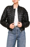 Avec Les Filles Weave Crop Faux Leather Bomber Jacket In Multi