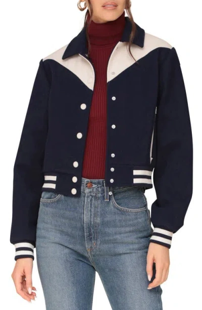 Avec Les Filles Western Bomber Jacket In Navy/ Off White