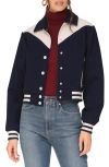 Avec Les Filles Bomber Jacket In Navy/off White