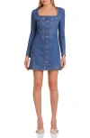 Avec Les Filles Western Embroidered Long Sleeve Denim Minidress In Blue
