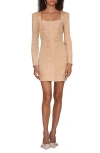 Avec Les Filles Western Embroidery Long Sleeve Faux Suede Dress In Neutral