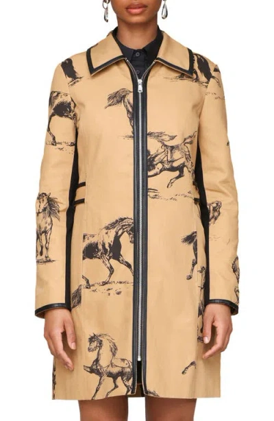Avec Les Filles Western Print Zip Front Jacket In Brown