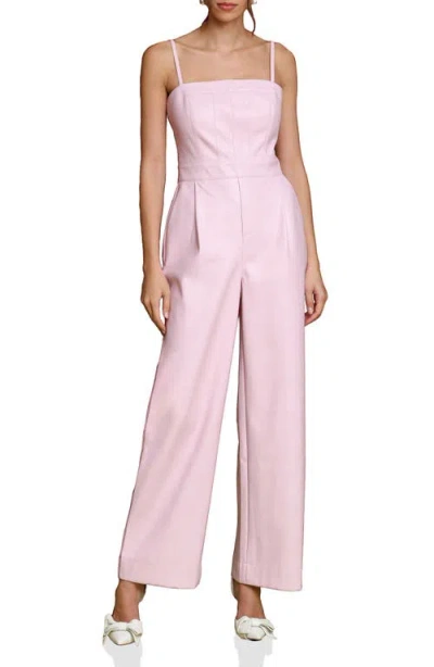 Avec Les Filles Wide Leg Faux Leather Jumpsuit In Pink