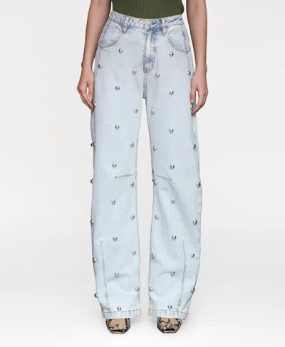 Avec Les Filles Women's All Over Stud Straight Leg Denim Jeans In Blue