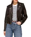 Avec Les Filles Women's Asymmetric Leather Moto Jacket In Vintage Black