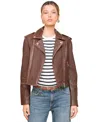 Avec Les Filles Women's Asymmetric Leather Moto Jacket In Vintage Luggage