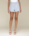 Avec Les Filles Stripe Belted Cuffed Cotton Blend Shorts In Medium Blue,white Stripe