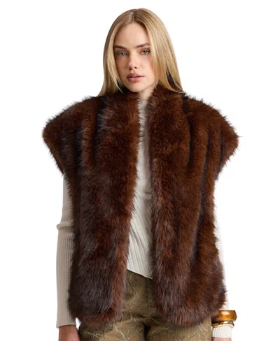 Avec Les Filles Women's Belted Faux Fur Shawl Collar Vest In Brown