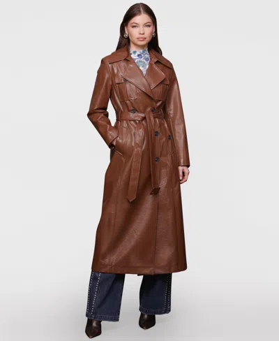 Avec Les Filles Women's Belted Faux-leather Trench Coat In Brown