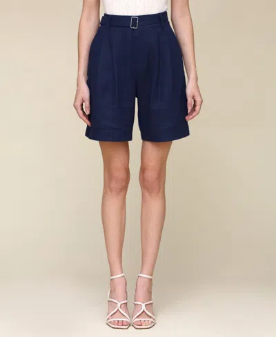 Avec Les Filles Women's Belted Linen-blend Shorts In Dark Navy