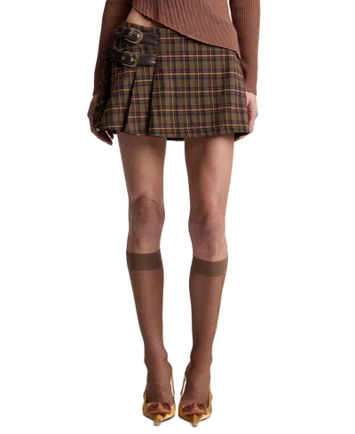 Avec Les Filles Women's Belted Mini Skort In Retro Plaid