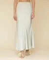 Avec Les Filles Bias Satin Maxi Trumpet Skirt In Light Sage