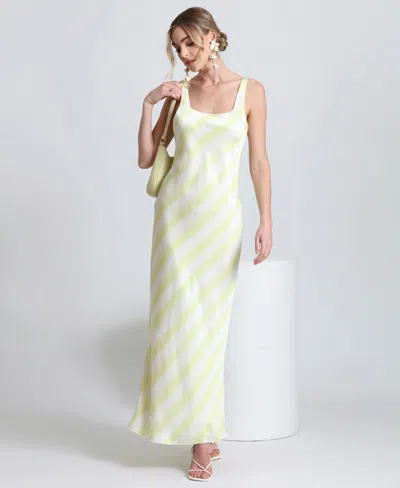 Avec Les Filles Women's Bias-striped Square-neck Maxi Dress In Kiwi Twist