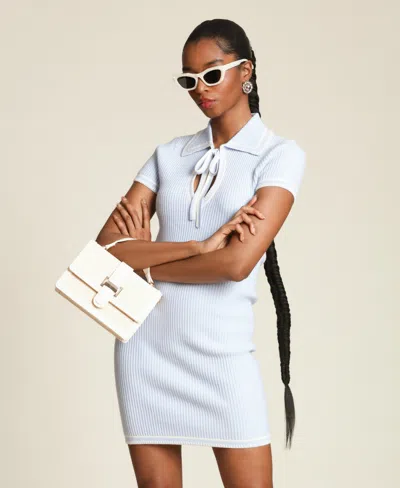 Avec Les Filles Women's Blanket Stitch Spread Collar Mini Dress In Blue
