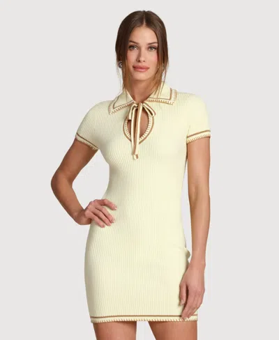 Avec Les Filles Women's Blanket Stitch Spread Collar Mini Dress In Neutral