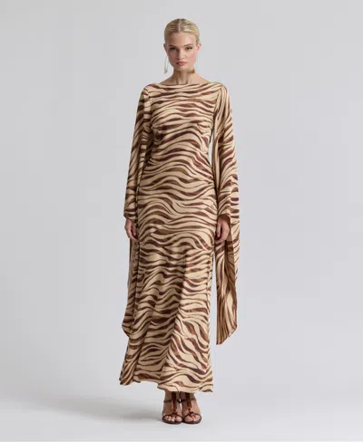 Avec Les Filles Women's Boat Neck Satin Gown Dress In Autumn Zebra