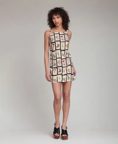 Avec Les Filles Women's Botanical-print Square-neck Mini Dress In Multi