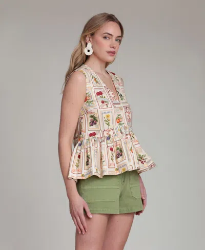 Avec Les Filles Women's Botanical-print V-neck Peplum Top In Multi