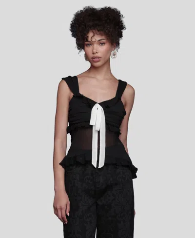 Avec Les Filles Women's Bow Detail Ruffle Top In Black