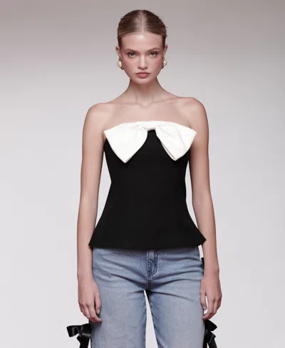 Avec Les Filles Contrast Bow Strapless Top In Black