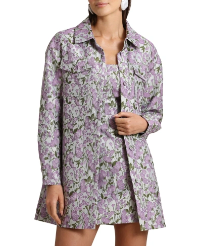 Avec Les Filles Women's Brocade Meet And Greet Jacket In Ivory,lilac Floral
