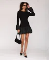 Avec Les Filles Women's Bubble Trim Sweater Dress In Black