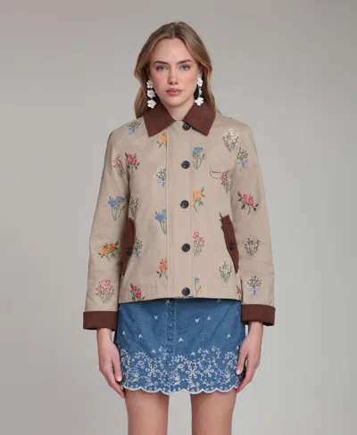 Avec Les Filles Women's Button Front Collared Jacket In Brown