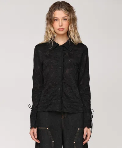 Avec Les Filles Women's Button-front Flared-sleeve Lace Shirt In Black